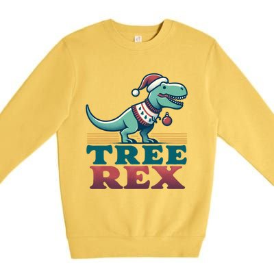 Christmas Dinosaur Tree Rex Retro Groovy Xmas Style Cute Gift Premium Crewneck Sweatshirt