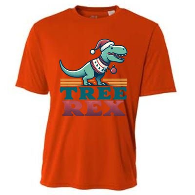 Christmas Dinosaur Tree Rex Retro Groovy Xmas Style Cute Gift Cooling Performance Crew T-Shirt