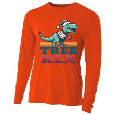 Christmas Dinosaur Tree Rex Retro Groovy Xmas Style Cute Gift Cooling Performance Long Sleeve Crew