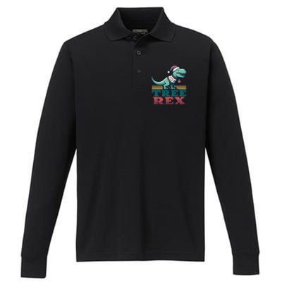 Christmas Dinosaur Tree Rex Retro Groovy Xmas Style Cute Gift Performance Long Sleeve Polo