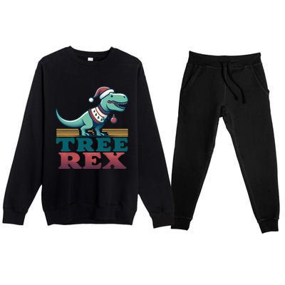 Christmas Dinosaur Tree Rex Retro Groovy Xmas Style Cute Gift Premium Crewneck Sweatsuit Set