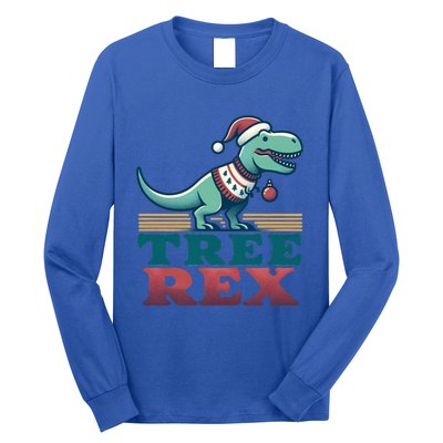 Christmas Dinosaur Tree Rex Retro Groovy Xmas Style Cute Gift Long Sleeve Shirt