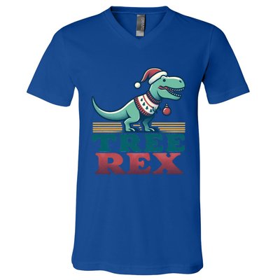 Christmas Dinosaur Tree Rex Retro Groovy Xmas Style Cute Gift V-Neck T-Shirt