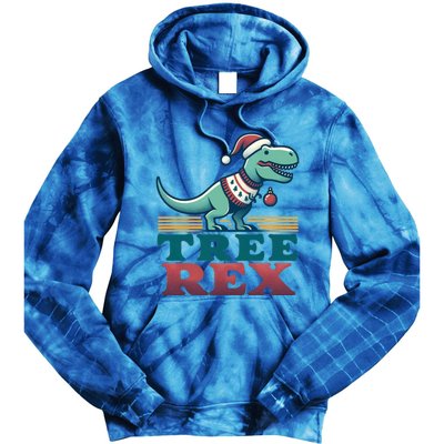 Christmas Dinosaur Tree Rex Retro Groovy Xmas Style Cute Gift Tie Dye Hoodie