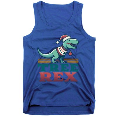 Christmas Dinosaur Tree Rex Retro Groovy Xmas Style Cute Gift Tank Top