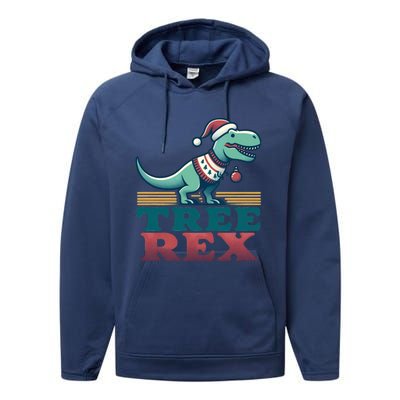 Christmas Dinosaur Tree Rex Retro Groovy Xmas Style Cute Gift Performance Fleece Hoodie