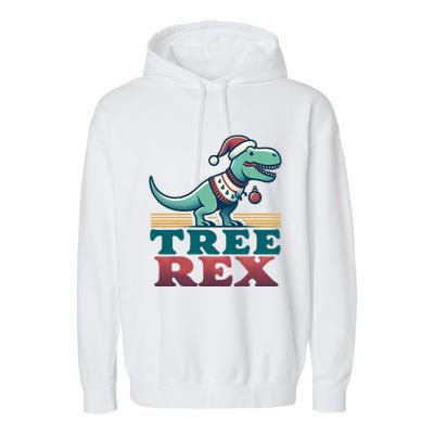 Christmas Dinosaur Tree Rex Retro Groovy Xmas Style Cute Gift Garment-Dyed Fleece Hoodie