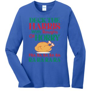 Christmas Deck The Harrs Fra Ra Ra Funny Turkey Gift Ladies Long Sleeve Shirt