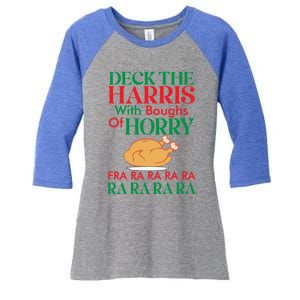 Christmas Deck The Harrs Fra Ra Ra Funny Turkey Gift Women's Tri-Blend 3/4-Sleeve Raglan Shirt