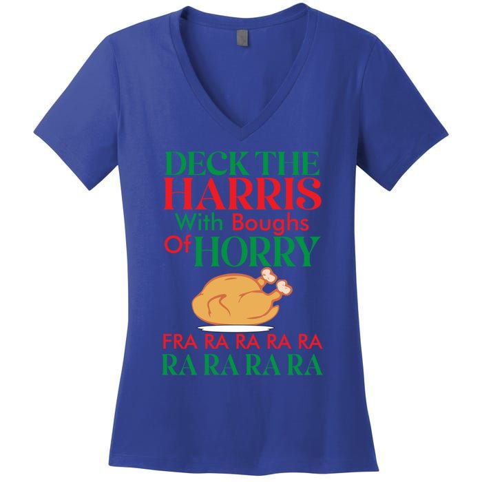 Christmas Deck The Harrs Fra Ra Ra Funny Turkey Gift Women's V-Neck T-Shirt