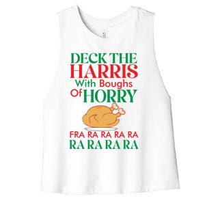 Christmas Deck The Harrs Fra Ra Ra Funny Turkey Gift Women's Racerback Cropped Tank