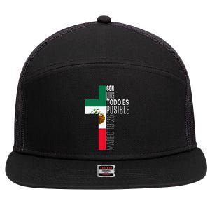 Con Dios Todo Es Posible Christian Spanish Gift Mexican Flag 7 Panel Mesh Trucker Snapback Hat