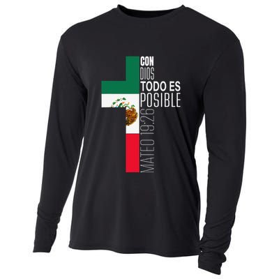 Con Dios Todo Es Posible Christian Spanish Gift Mexican Flag Cooling Performance Long Sleeve Crew