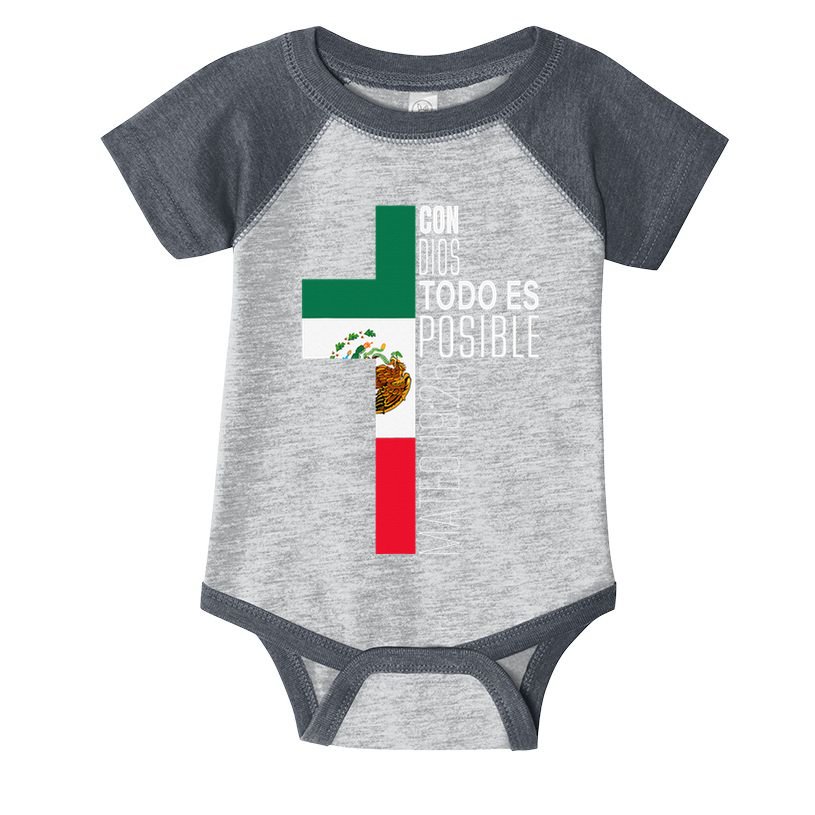 Con Dios Todo Es Posible Christian Spanish Gift Mexican Flag Infant Baby Jersey Bodysuit