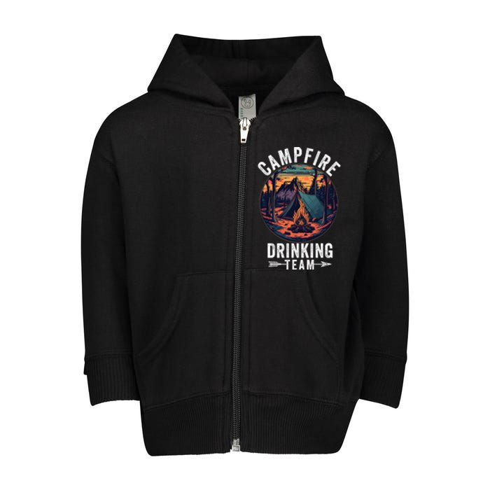 Campfire Drinking Team Outdoors Bonfire Camp Fire Nature Lover Funny Camping Toddler Zip Fleece Hoodie