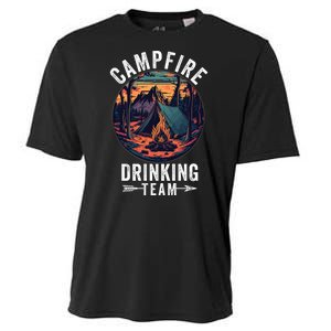 Campfire Drinking Team Outdoors Bonfire Camp Fire Nature Lover Funny Camping Cooling Performance Crew T-Shirt