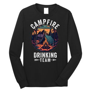 Campfire Drinking Team Outdoors Bonfire Camp Fire Nature Lover Funny Camping Long Sleeve Shirt