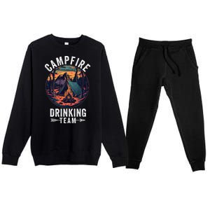 Campfire Drinking Team Outdoors Bonfire Camp Fire Nature Lover Funny Camping Premium Crewneck Sweatsuit Set