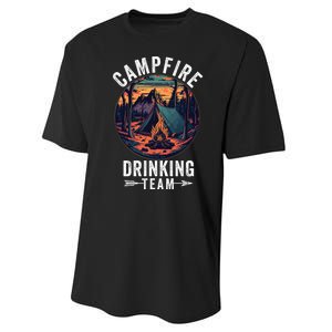 Campfire Drinking Team Outdoors Bonfire Camp Fire Nature Lover Funny Camping Performance Sprint T-Shirt