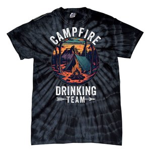 Campfire Drinking Team Outdoors Bonfire Camp Fire Nature Lover Funny Camping Tie-Dye T-Shirt