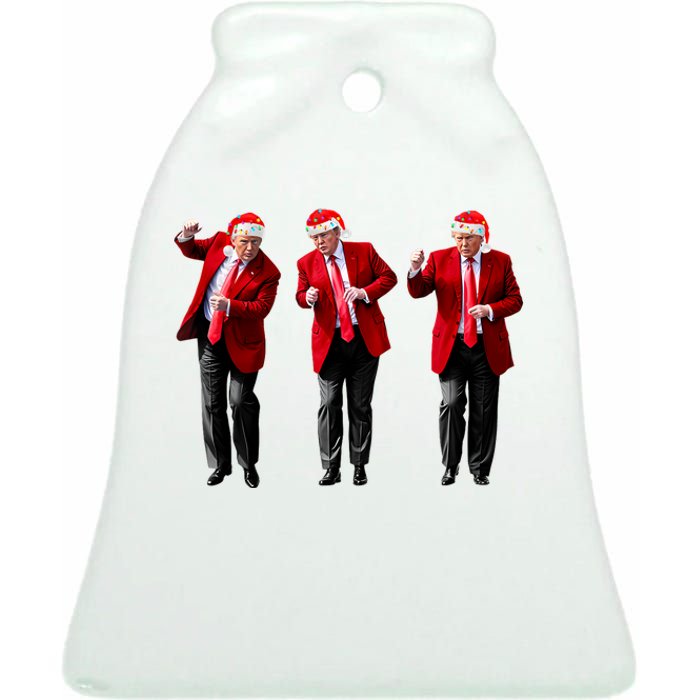 Christmas Donald Trump President 2024 Dancing Funny Santa Ceramic Bell Ornament