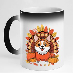 Corgi Dog Turkey Thanksgiving 11oz Black Color Changing Mug