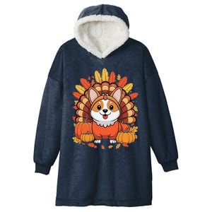 Corgi Dog Turkey Thanksgiving Hooded Wearable Blanket