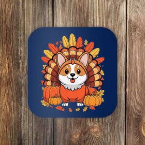 Corgi Dog Turkey Thanksgiving Coaster