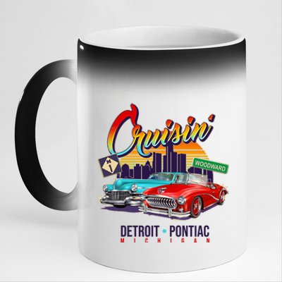 Cruisin Detroit To Pontiac Clasic Cars 11oz Black Color Changing Mug