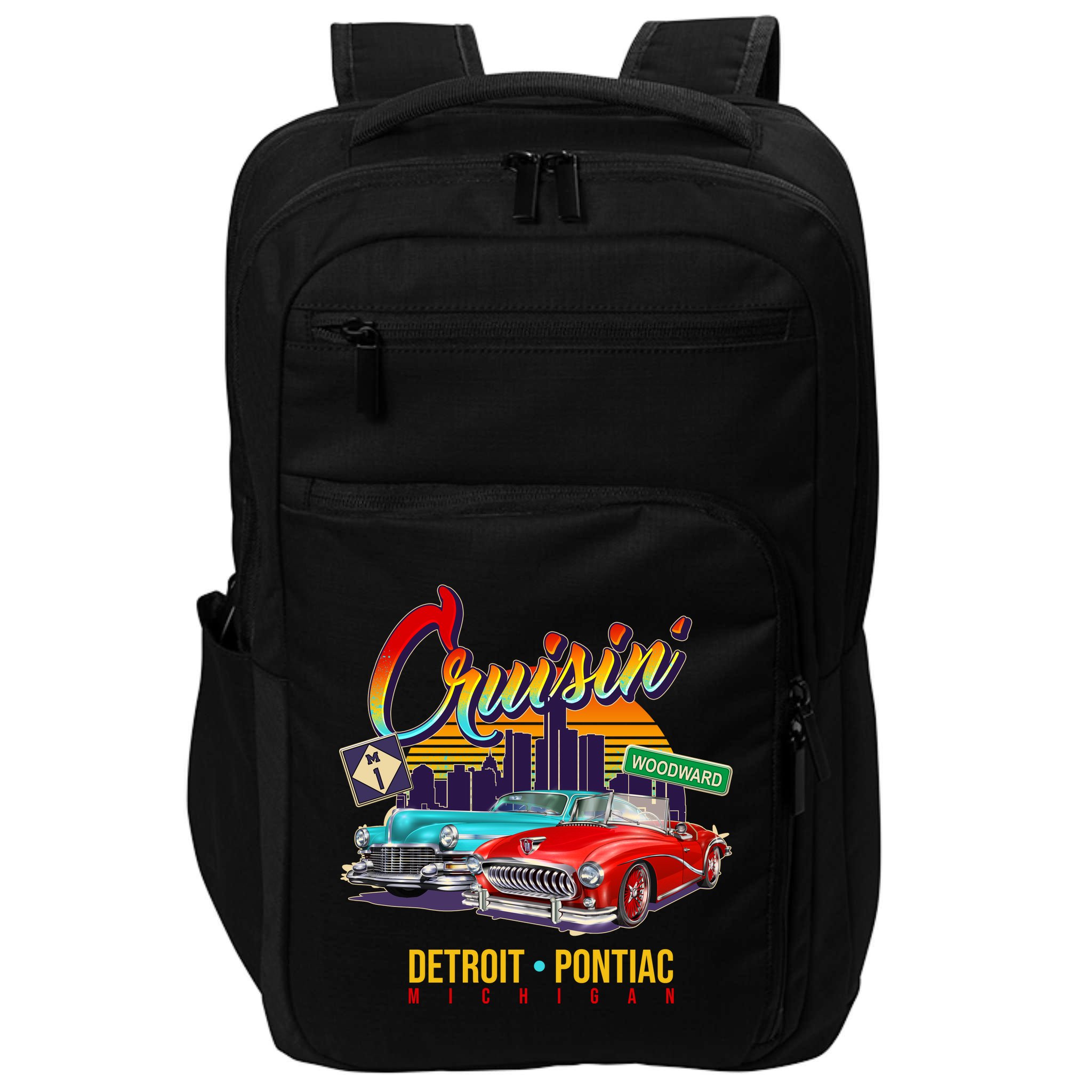 Cruisin Detroit To Pontiac Clasic Cars Impact Tech Backpack
