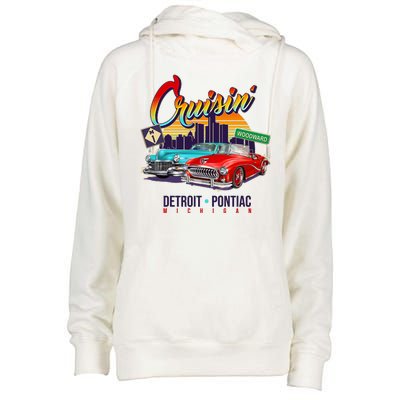 Cruisin Detroit To Pontiac Clasic Cars Womens Funnel Neck Pullover Hood