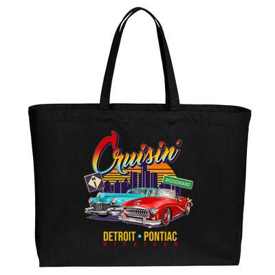 Cruisin Detroit To Pontiac Clasic Cars Cotton Canvas Jumbo Tote