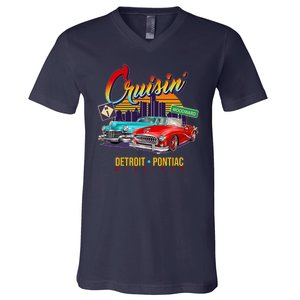 Cruisin Detroit To Pontiac Clasic Cars V-Neck T-Shirt