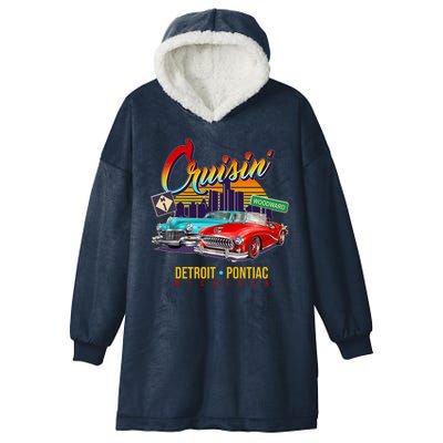 Cruisin Detroit To Pontiac Clasic Cars Hooded Wearable Blanket