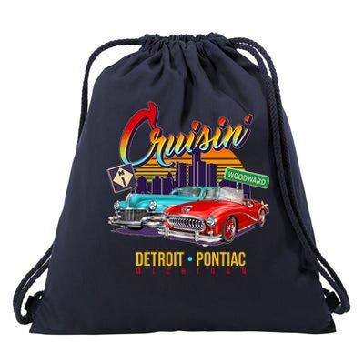 Cruisin Detroit To Pontiac Clasic Cars Drawstring Bag