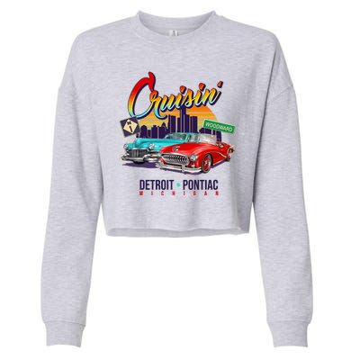 Cruisin Detroit To Pontiac Clasic Cars Cropped Pullover Crew