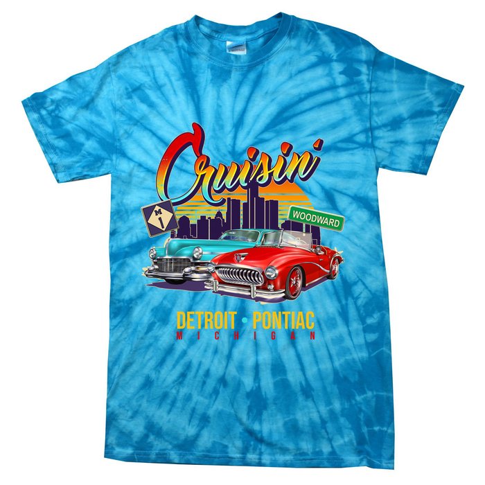 Cruisin Detroit To Pontiac Clasic Cars Tie-Dye T-Shirt