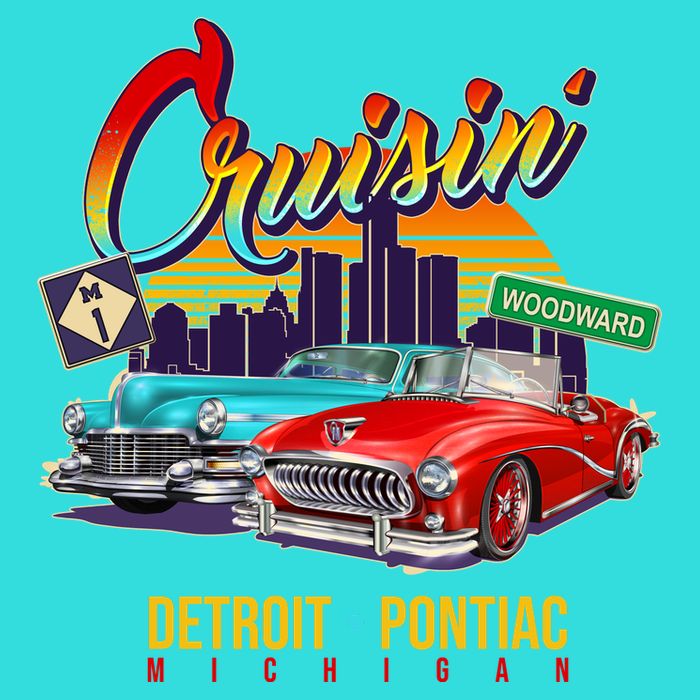 Cruisin Detroit To Pontiac Clasic Cars Tie-Dye T-Shirt