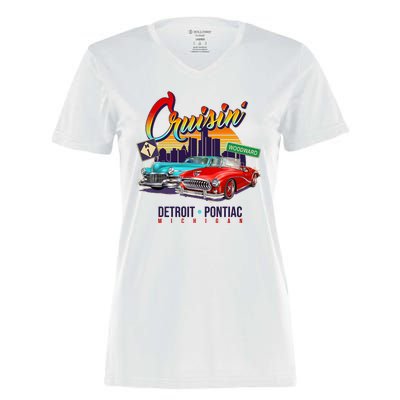 Cruisin Detroit To Pontiac Clasic Cars Women's Momentum V-Neck T-Shirt