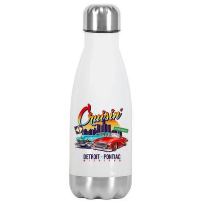 Cruisin Detroit To Pontiac Clasic Cars Stainless Steel Insulated Water Bottle