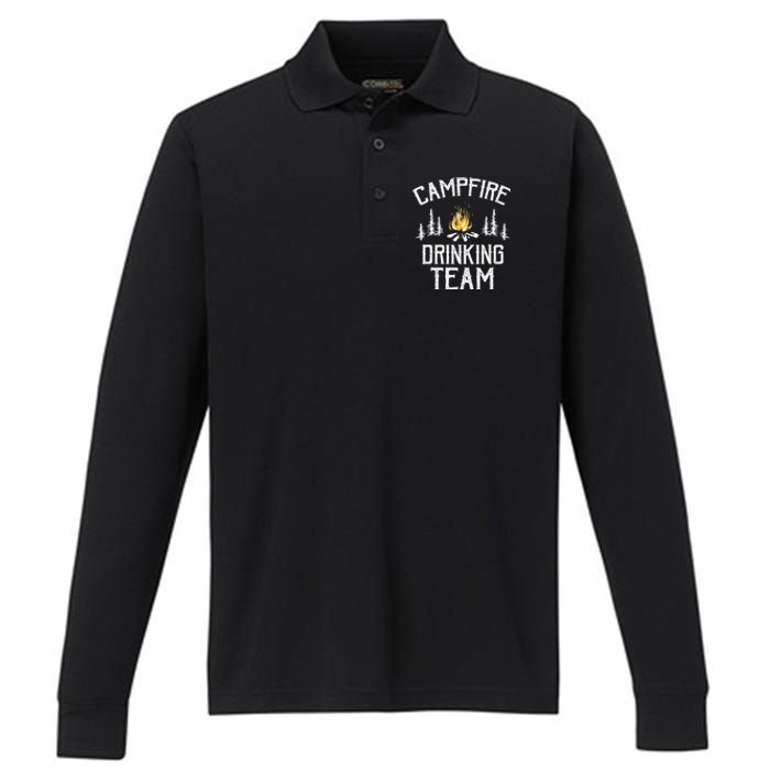 Campfire Drinking Team Camping Lovers Camper Performance Long Sleeve Polo