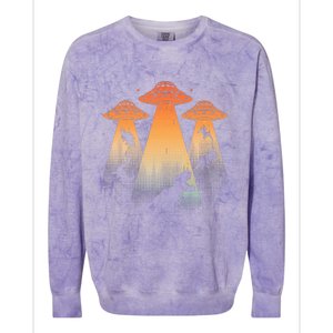 Cool Dinosaur Ufo Alien Abduction Dinosaur Colorblast Crewneck Sweatshirt