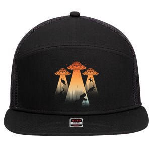 Cool Dinosaur Ufo Alien Abduction Dinosaur 7 Panel Mesh Trucker Snapback Hat