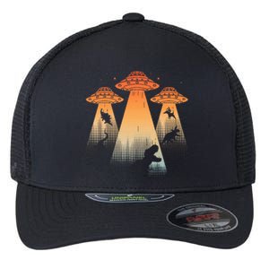 Cool Dinosaur Ufo Alien Abduction Dinosaur Flexfit Unipanel Trucker Cap