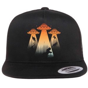 Cool Dinosaur Ufo Alien Abduction Dinosaur Flat Bill Trucker Hat