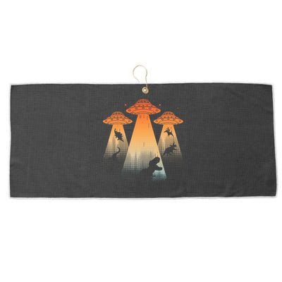 Cool Dinosaur Ufo Alien Abduction Dinosaur Large Microfiber Waffle Golf Towel