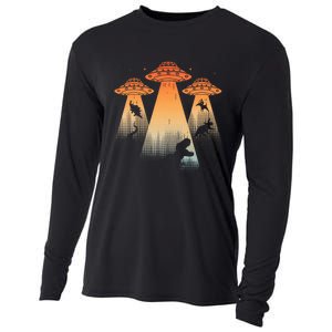 Cool Dinosaur Ufo Alien Abduction Dinosaur Cooling Performance Long Sleeve Crew