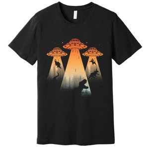 Cool Dinosaur Ufo Alien Abduction Dinosaur Premium T-Shirt