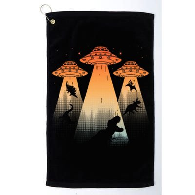 Cool Dinosaur Ufo Alien Abduction Dinosaur Platinum Collection Golf Towel