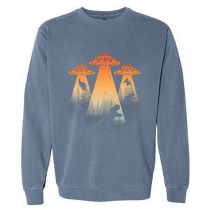 Cool Dinosaur Ufo Alien Abduction Dinosaur Garment-Dyed Sweatshirt